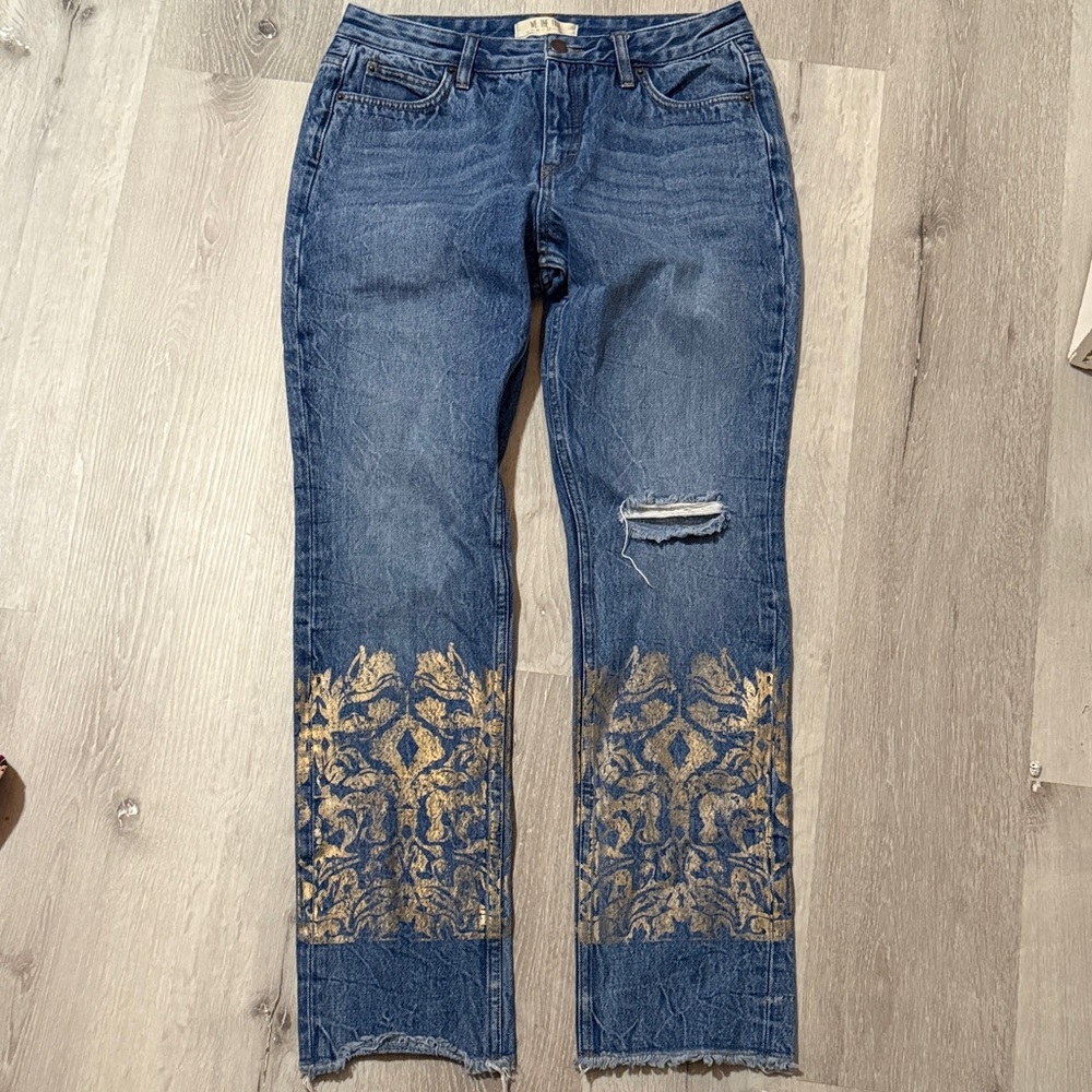 We The Free Blue Jeans with Gold‎ Pattern